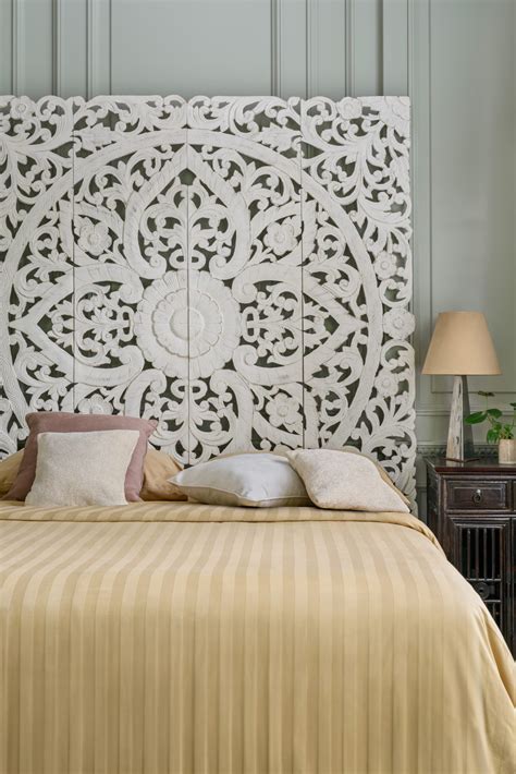 Kingsize Headboard Balinese Wooden Panel in Boho Design