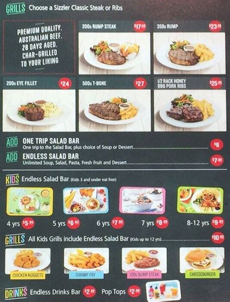 Menu at Sizzler restaurant, Bedford, Walter Rd W