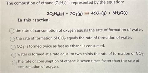 Solved The combustion of ethane (C2H6) is represented by the | Chegg.com