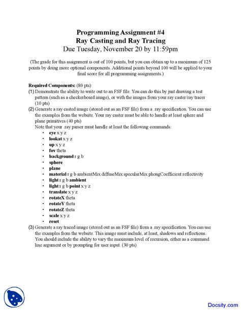 Ray Casting - Introduction to Computer Graphics - Assignment - Docsity