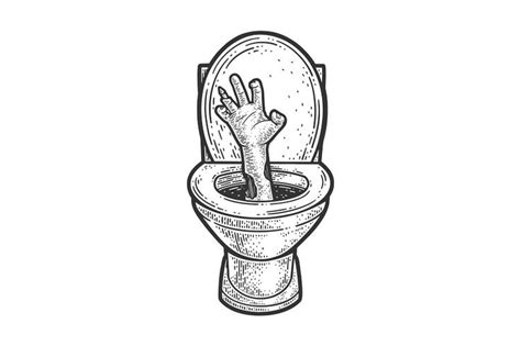 a hand sticking out of a toilet bowl