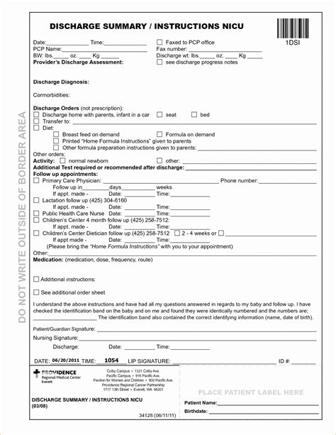 Printable Fillable Hospital Discharge Papers