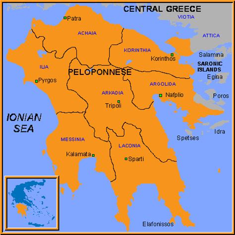 Map of Peloponnese | Greece pictures, Greece travel, Greece map