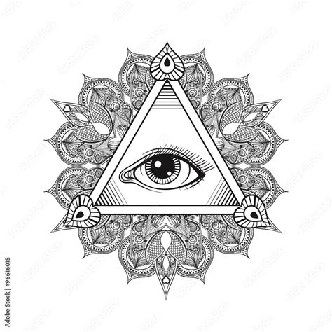 Vector All seeing eye pyramid symbol. Tattoo design. Vintage han Stock Vector | Adobe Stock