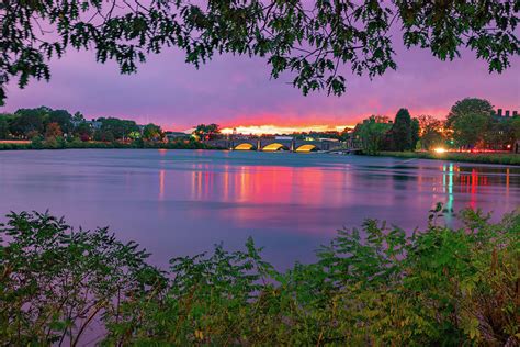 Cambridge Footbridge Over The Charles River At Sunset Photograph by ...