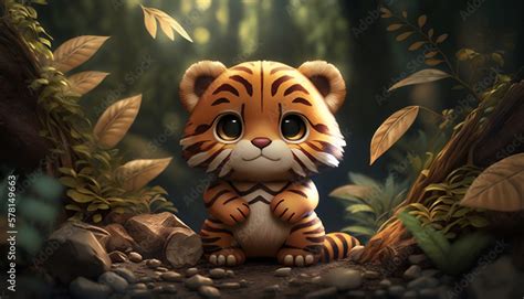 Cute tiger cub in the jungle Stock Illustration | Adobe Stock