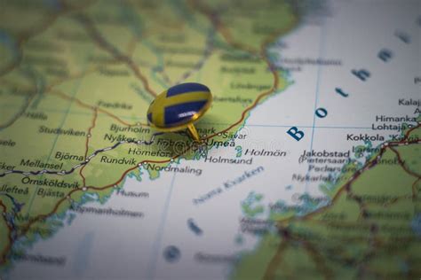 Umea Pinned on a Map with the Flag of Sweden Stock Photo - Image of ...