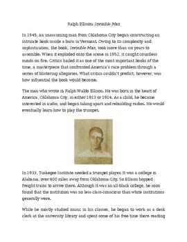 Ralph Ellison Biography Assignment by Jacob Harris | TPT