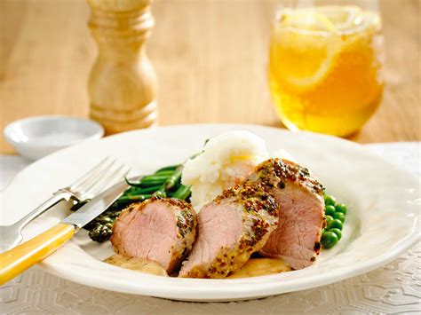 Honey mustard roasted pork fillet with mash and steamed greens | Australian Pork