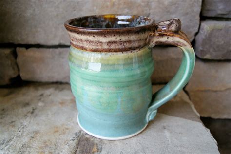 Handmade Mug Pottery Coffee Mug in Green and Brown by