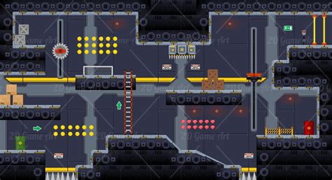 Sci-fi, robotic, and factory themed platformer game tileset Lab Games ...