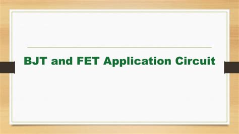 BJT, FET, Transistor Switching & Logic Circuits | PPT