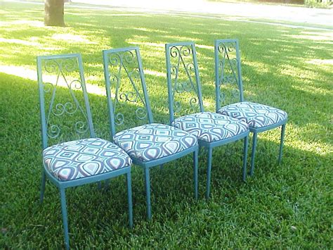 Mid Century Turquoise Ikat Metal Dining Chairs Set of 4 – Haute Juice