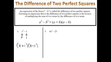 Factoring - Differences of Perfect Squares - YouTube