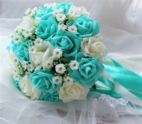 Turquoise Green White Wedding Bouquet, Turquoise Flowers Bridal Bouquet, Wedding Centerpieces ...