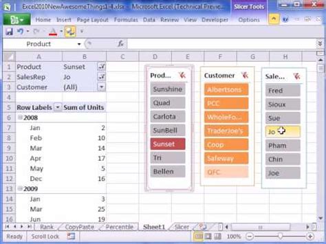 Excel 2010 Preview #4: Pivot Table Slicer (Report/Page Filter Slicer) - YouTube