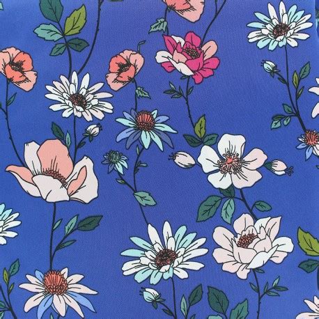 Tissu satin fleuri polyester jardin fleuri - bleu - MPM