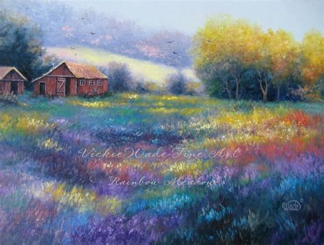 Rainbow Meadow Oil Painting landscape farm by VickieWadeFineArt