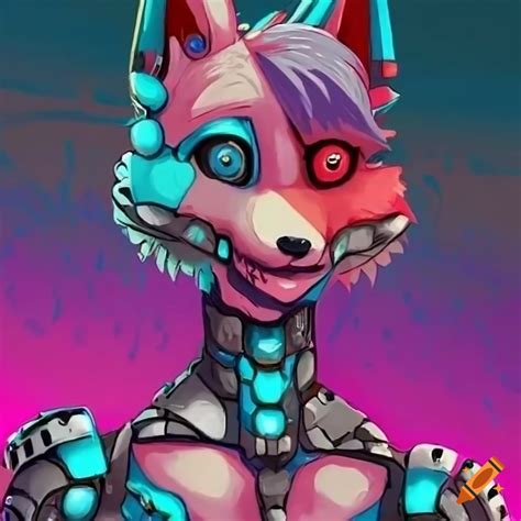 Anthro cyborg fox illustration