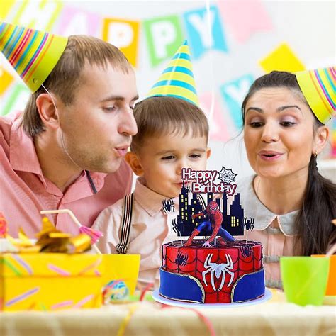 Happy Birthday Cake Topper Spider Man Cake Topper Cartoon Theme Party Cake Decoration, Glitter ...