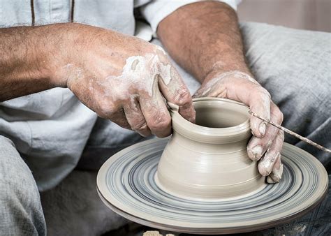 person, gray, shirt, pants molding clay pot, potter, ceramics, clay, circle, CC0, public domain ...