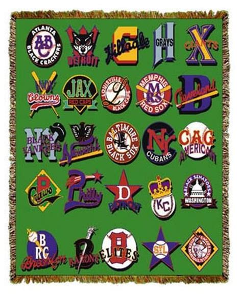 Negro Baseball League Logos Tapestry Throw highlights the teams of the League amidst a green ...