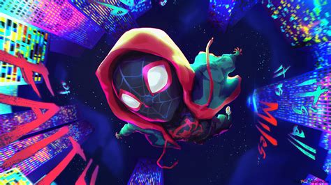 Spider Man Miles Morales On A Colourful Spider Verse 4K wallpaper download