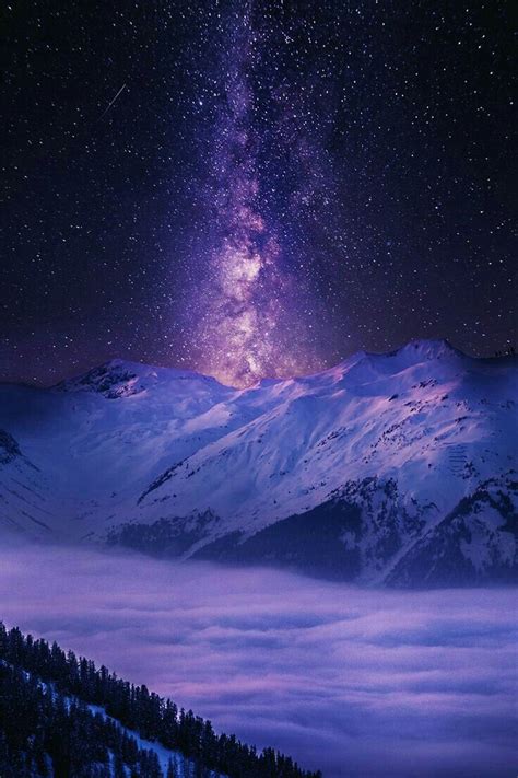 Purple galaxy over mountains | Imagens maravilhosas