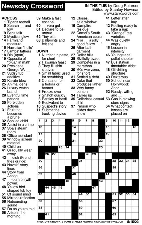 Newsday Crossword Puzzle for May 15, 2023, by Stanley Newman | Creators Syndicate