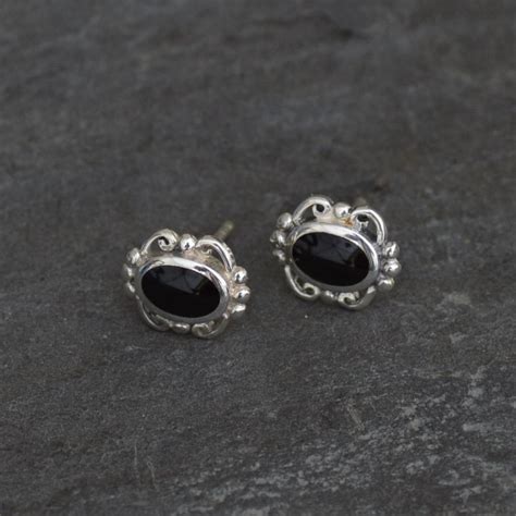 Whitby Jet Oval Stud Earrings 015CS - Aurora Jet