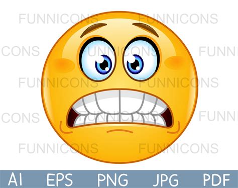 Clipart cartoon of a grimacing emoji showing teeth nervous | Etsy