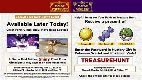 Pokemon Scarlet/Violet Chest Form Gimmighoul Tera Raid Event Starts Later Today – NintendoSoup