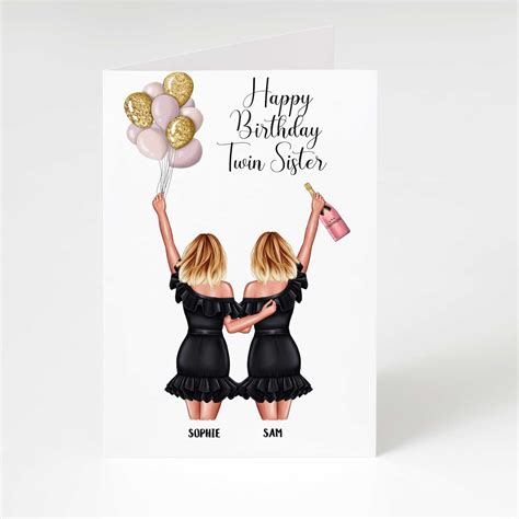 Twin Sister Birthday Card Twin Sister Card Twinnie Cards | Etsy