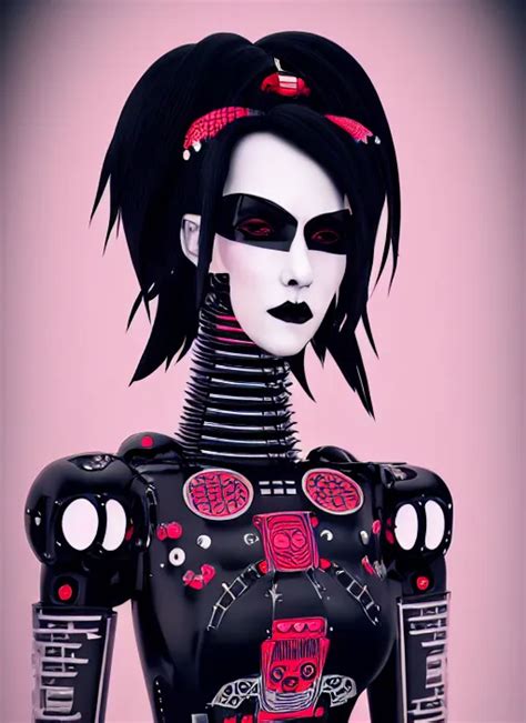 full body portrait of a gothic style punk robot geisha | Stable ...