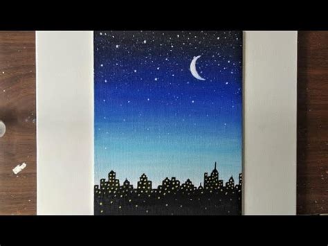 Easy Night Sky with Stars Painting for Beginners | Night Sky Landscape step by step Painting ...