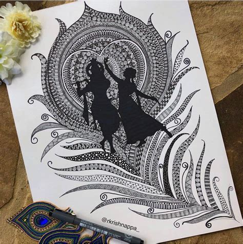 Buy Radha Krishna Art Radha Krishna on Peacock Feather Art Hindu Online ...