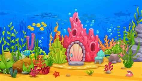 Cartoon coral reef house and underwater landscape 27383109 Vector Art ...