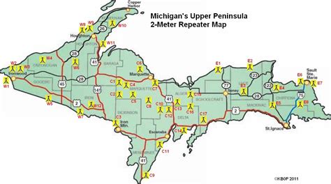 Map of U.P. 2-Meter Repeaters