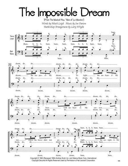 The Impossible Dream Sheet Music | Mitch Leigh | TTBB Choir