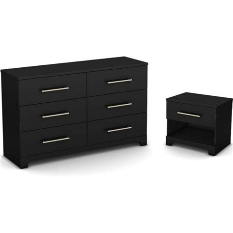 Modern 1 Drawer Nightstand and 6 Drawer Double Dresser Set in Pure Black - Walmart.com - Walmart.com