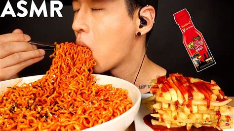 ASMR SPICY FIRE NOODLES & NUCLEAR FIRE FRIES MUKBANG (No Talking) EATING SOUNDS | Zach Choi ASMR ...