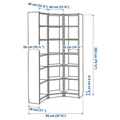 BILLY bookcase combination/crn solution, white, 95/95x28x202 cm (373/8/373/8x11x791/2") - IKEA CA