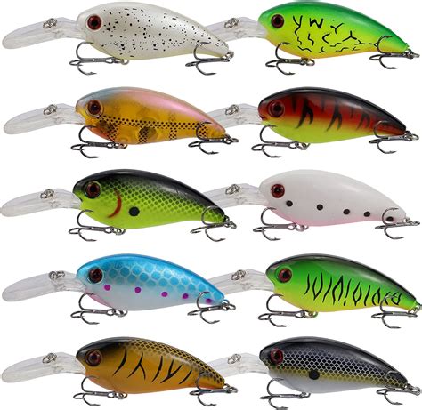 Amazon.com : Facikono Crankbait Crank Baits Lures for Bass Fishing, 10Pcs Deep Diving Crankbaits ...