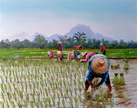 Famous Rice Field Art Paintings For Sale | Royal Thai Art