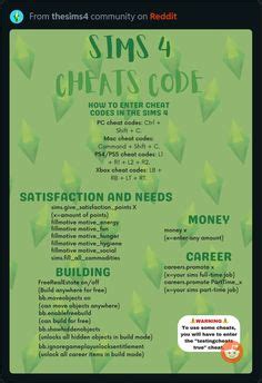 The Sims 4 | Everyone I have this SIMS4 Cheat Code sheet for people to ...