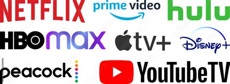 Netflix Streaming service logo set. Amazon Prime Video, Hulu, HBO Max, Disney, Apple TV, Peacock ...