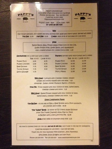 Pappy's Smokehouse Menu | Smokehouse menu, Dry rub, Smokehouse