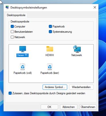 Windows 11: Bestimmen welche Desktopsymbole angezeigt werden