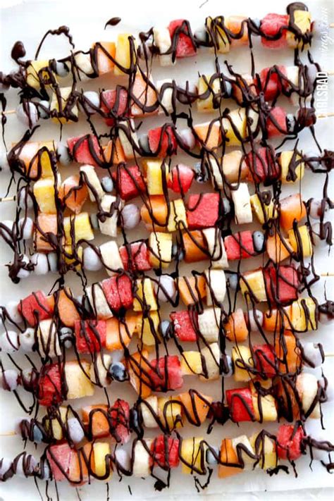 Chocolate Drizzled Frozen Fruit Skewers - Carlsbad Cravings