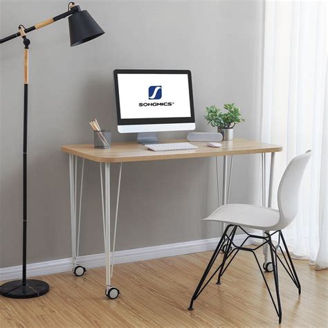 SONGMICS Movable Computer Office Writing Desk With Wheels | Solid wood dining chairs, Desk, Baby ...